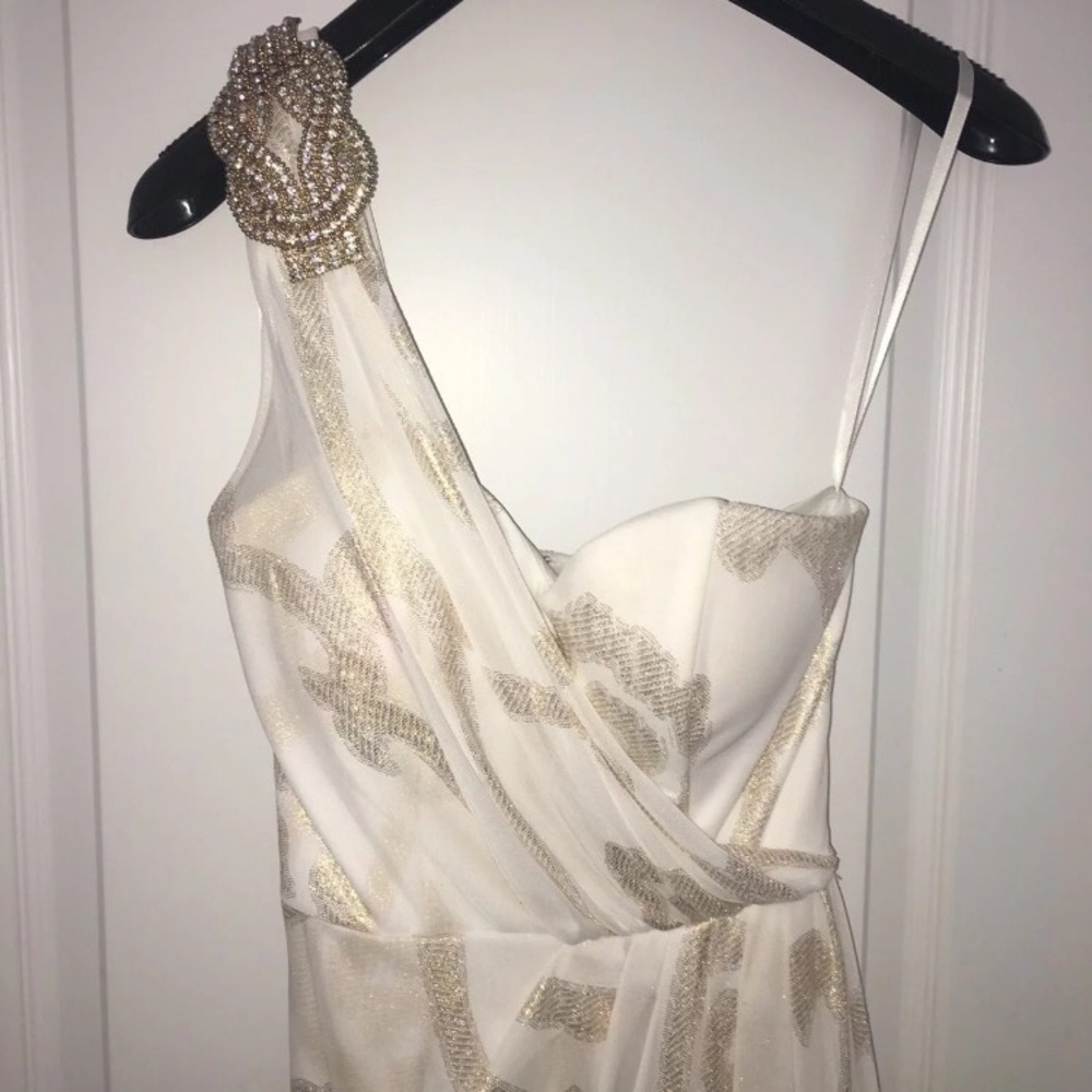 Gold and white Grecian style formal gown